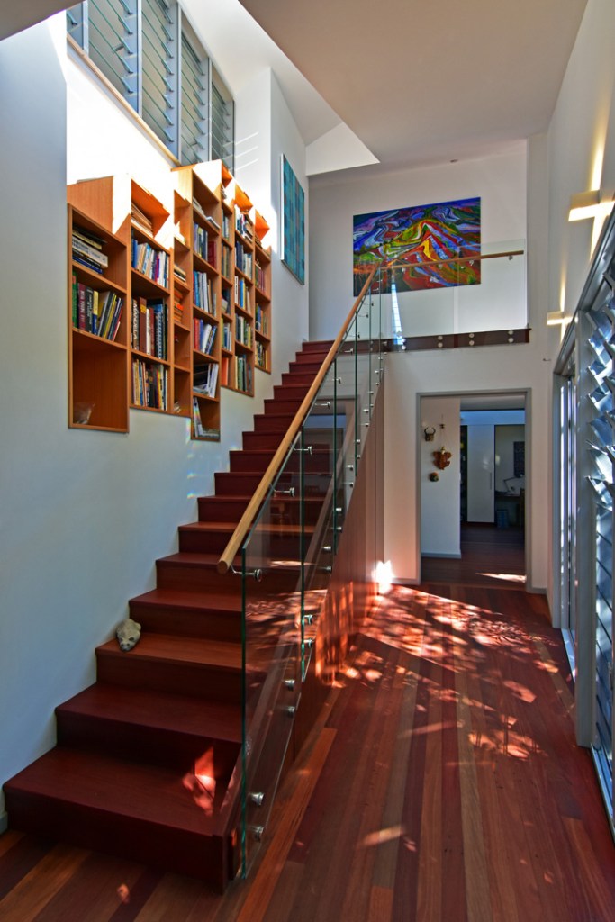 "Interior with crisp architectural lines and heritage-influenced detailing, Cooks Hill House."