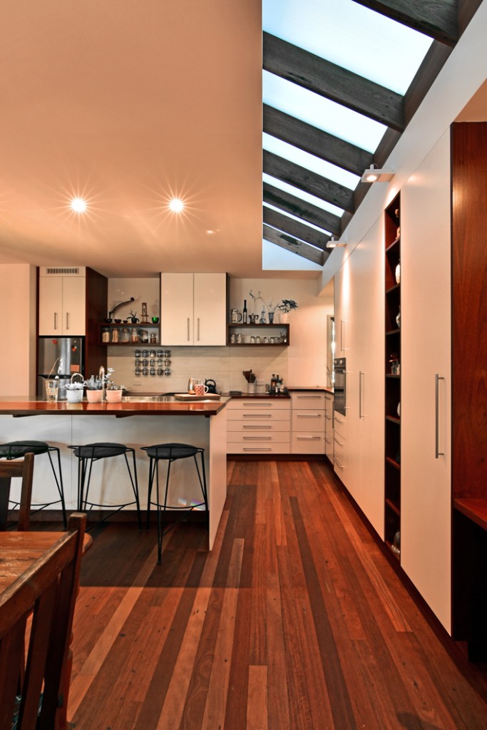 "Bright open-plan kitchen and dining area inside Cooks Hill House, Newcastle."